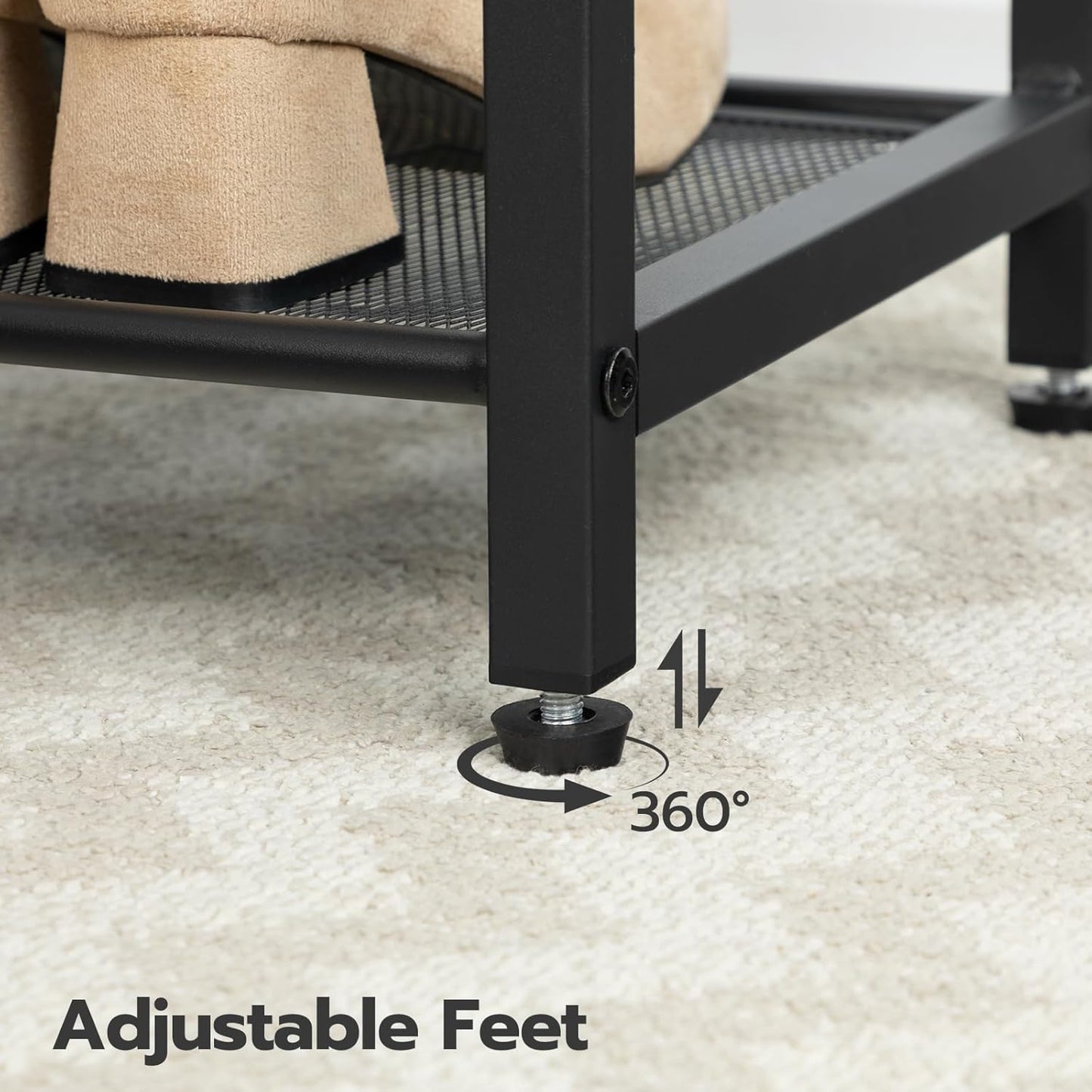 Zapatero, 3 Niveles, Banco Zapatero, con 2 Estantes de malla, Zapatero Estrecho, Marco de Metal, Marrón y Negro, HOOBRO, 5