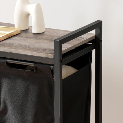 Cesto Ropa Sucia, 4 x 39,8 L, Mueble Ropa Sucia, con Ruedas, 4 Bolsas Colada, Cesto Colada, con Estante, Greige Negro, HOOBRO, 6