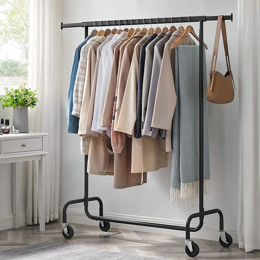 Burros para Ropa, con Ruedas, Carga de 130 kg, Burros para Ropa Resistentes, 110-150x45x162,9 cm, Negro, Songmics, 1