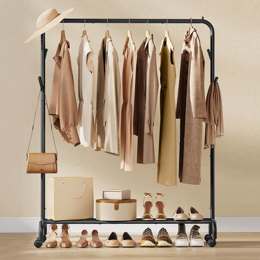 Burros para Ropa, con Ruedas, 103,5 x 41 x 155 cm, Perchero Burro, con Estante, Negro, Songmics, 1