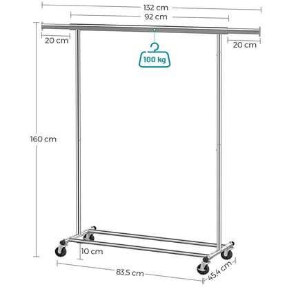 Perchero Industrial con Ruedas, Ajustable, Capacidad de Carga de 100 kg, 2