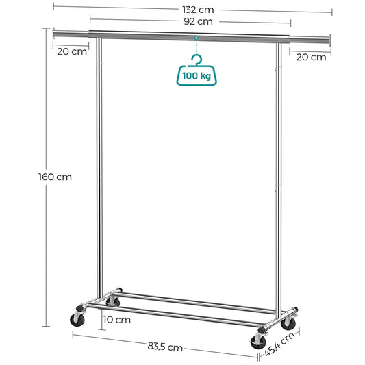 Perchero Industrial con Ruedas, Ajustable, Capacidad de Carga de 100 kg, 2