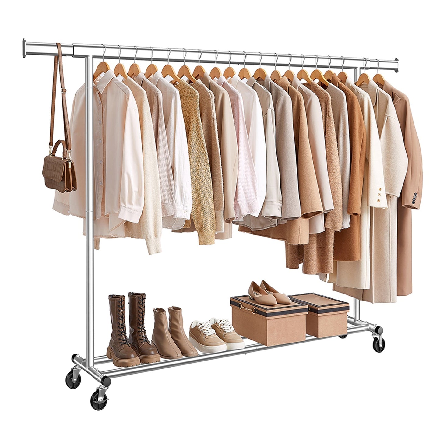 Burros para Ropa Resistentes, 160-200x45x161,5 cm, Extensible con Carga 150 kg, Perchero con Ruedas, Plata, Songmics, 1
