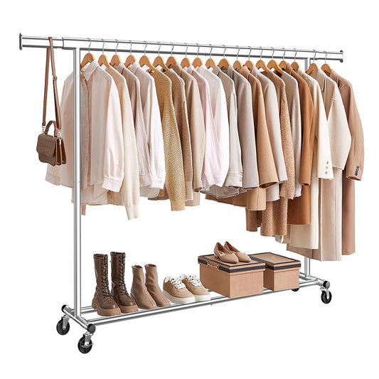 Burros para Ropa Resistentes, 160-200x45x161,5 cm, Extensible con Carga 150 kg, Perchero con Ruedas, Plata, Songmics, 1