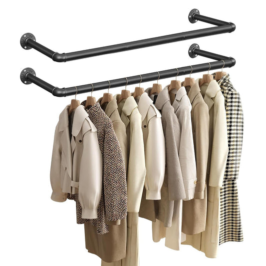 Perchero Pared, Juego de 2, Colgadores de Pared, 92 x 30 x 7,5 cm, Industrial, Carga hasta 50 kg, Negro, Songmics, 1
