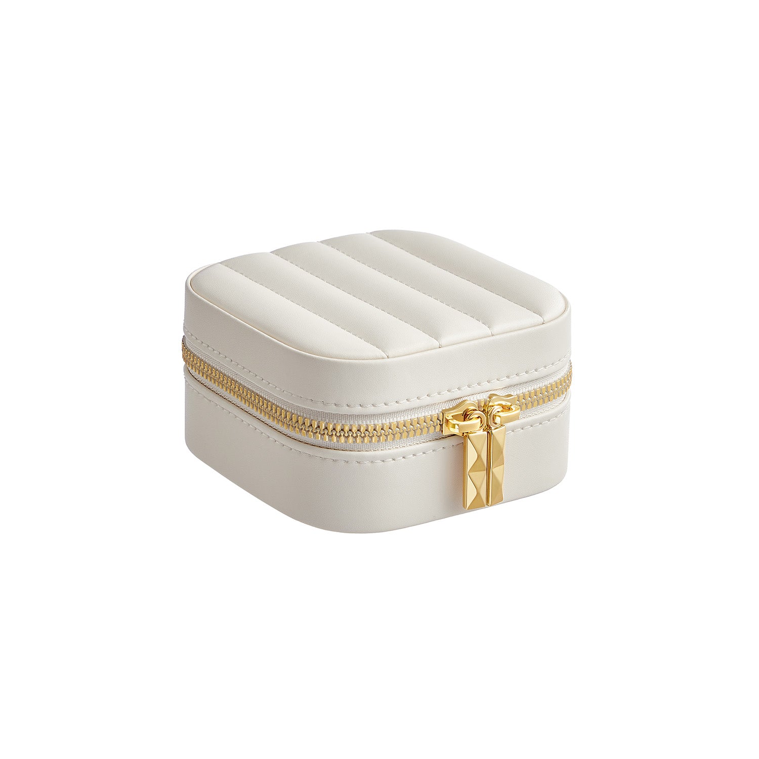 Joyero de Viaje, Joyero Organizador, con Espejo, Superficie PU con Costuras, Portátil, Cremalleras, Blanco Nube, SONGMICS, 2