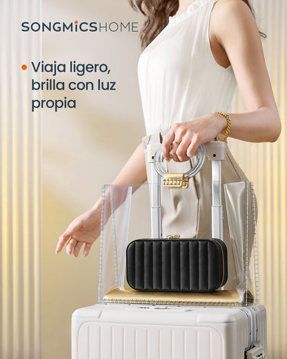 Joyero de Viaje, Joyero Organizador, con Espejo, Superficie PU con Costuras, Portátil, Cremalleras, Negro, SONGMICS, 3