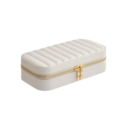 JJoyero de Viaje, Joyero Organizador, Superficie PU con Costuras, Portátil, Cremalleras, Idea de Regalo, Blanco Nube, SONGMICS, 1