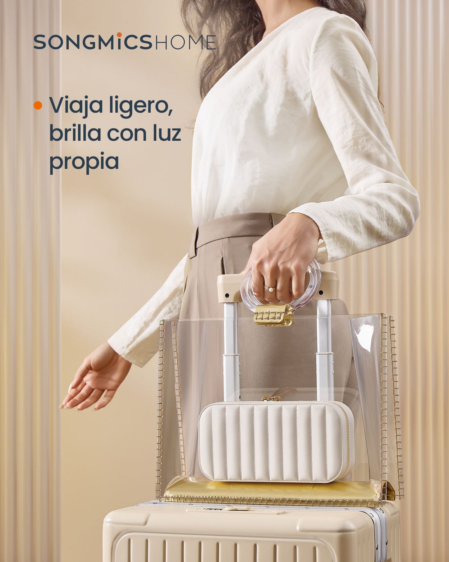 JJoyero de Viaje, Joyero Organizador, Superficie PU con Costuras, Portátil, Cremalleras, Idea de Regalo, Blanco Nube, SONGMICS, 3