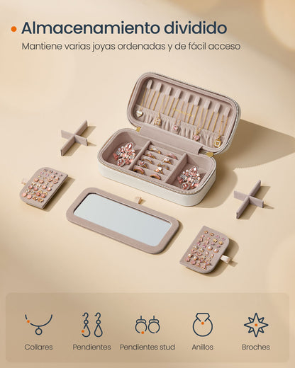 JJoyero de Viaje, Joyero Organizador, Superficie PU con Costuras, Portátil, Cremalleras, Idea de Regalo, Blanco Nube, SONGMICS, 4