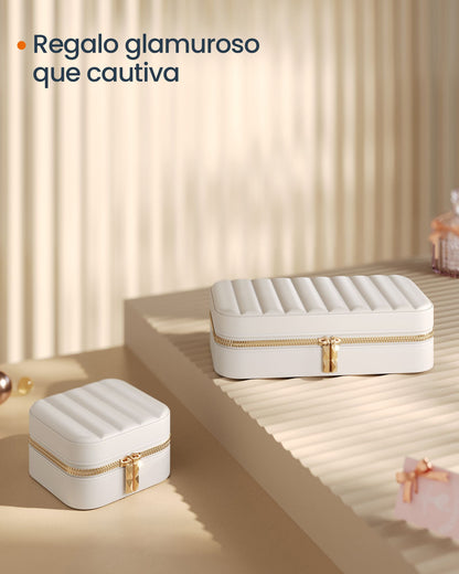 JJoyero de Viaje, Joyero Organizador, Superficie PU con Costuras, Portátil, Cremalleras, Idea de Regalo, Blanco Nube, SONGMICS, 7