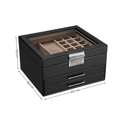Joyero, 3 Niveles, Caja de Joyas, Joyero Organizador, Estuche de Joyería, Tapa de Cristal, con 2 Cajones, Negro, SONGMICS, 8