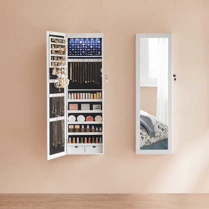 Espejo Joyero, Espejo Armario, de Pared, con Luces LED y Cierre, con Varios Compartimentos, Blanco, SONGMICS, 5