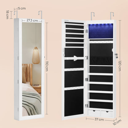 Espejo Joyero, Espejo Armario, de Pared, con Luces LED y Cierre, con Varios Compartimentos, Blanco, SONGMICS, 7