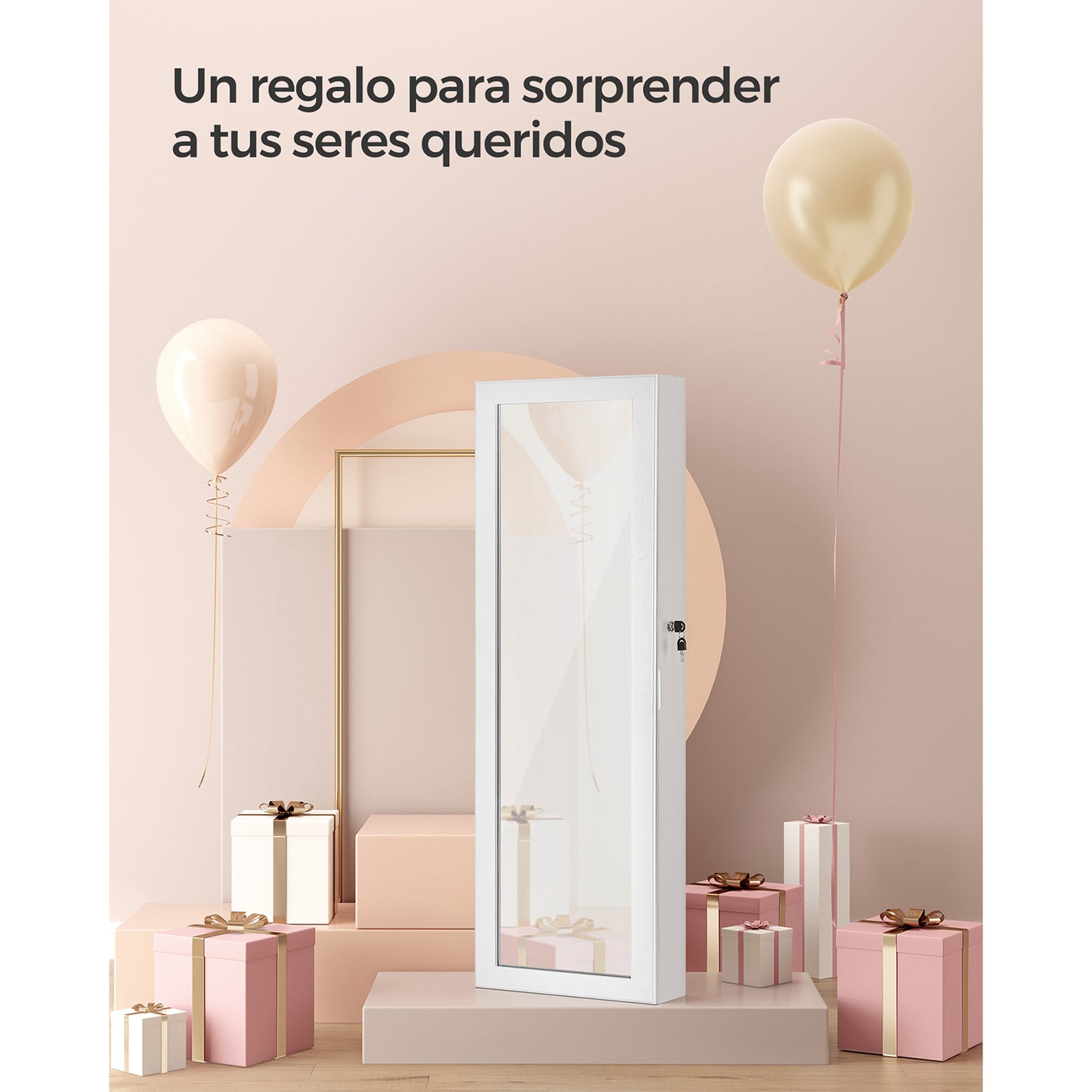 SONGMICS - Espejo joyero, Armario joyero, Espejos grandes de pared, Luces LED y Cierre, Joyeros grandes, con Espejo, Blanco, 10