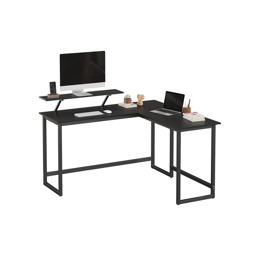 Escritorio Esquinero, Mesa Ordenador, Mesa Oficina, con Soporte de Monitor, Oficina en Casa, Negro, Vasagle, 1