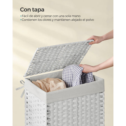 Cesto de Ropa Sucia, 90 L, Cesto ropa Plegable, con Tapa, Cesto ropa Sucia Mimbre, de Ratán Sintético, Blanco, SONGMICS, 6