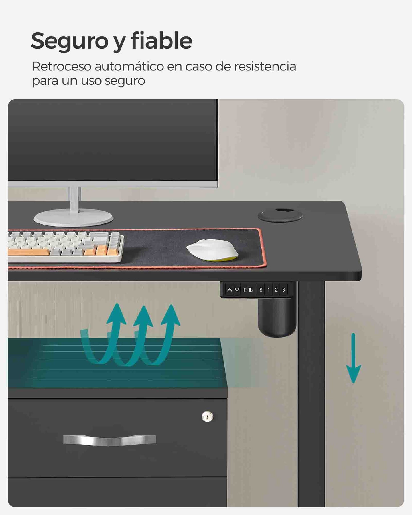 Escritorio Elevable Eléctrico, Mesa Regulable en Altura, Mesa Ordenador, 70 x 140 cm, Memoria de 3 Alturas, Marco de Aero, Negro, Songmics, 5