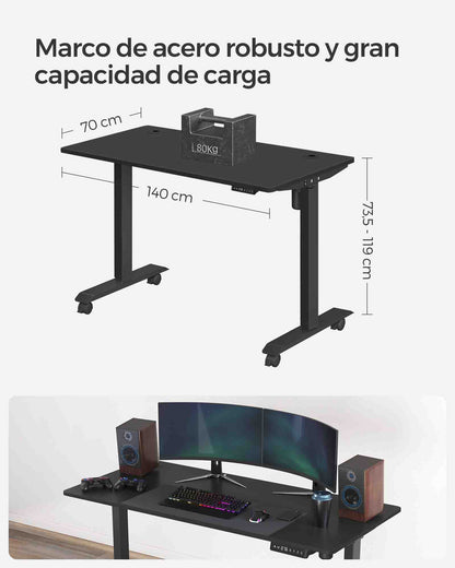 Escritorio Elevable Eléctrico, Mesa Regulable en Altura, Mesa Ordenador, 70 x 140 cm, Memoria de 3 Alturas, Marco de Aero, Negro, Songmics, 6