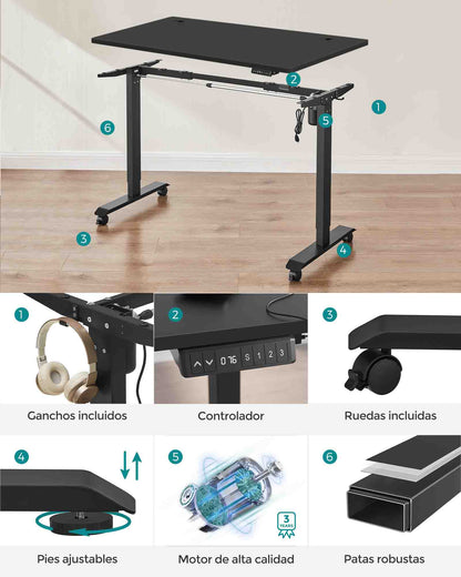 Escritorio Elevable Eléctrico, Mesa Regulable en Altura, Mesa Ordenador, 70 x 140 cm, Memoria de 3 Alturas, Marco de Aero, Negro, Songmics, 7