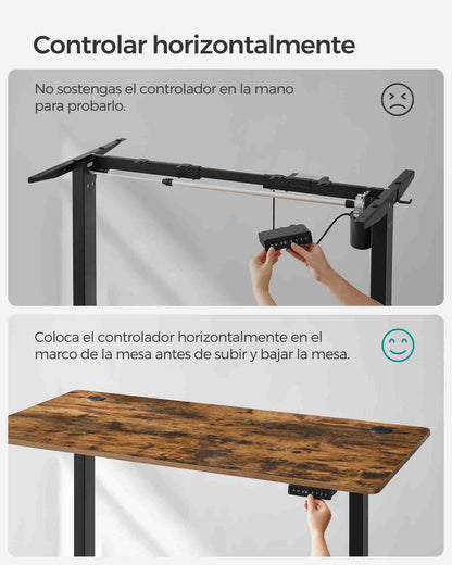 Escritorio Elevable Eléctrico, Mesa Regulable en Altura, 70 x 140 cm, Memoria de 3 Alturas, Marrón Rústico y Negro, Songmics, 2