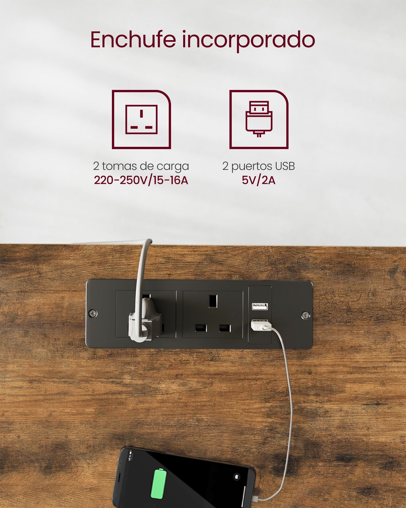 Escritorio Elevable Eléctrico, Mesa Regulable en Altura, Mesa Ordenador, 60x140cm, 4 Alturas, Marron Rústico y Negro, Vasagle, 4