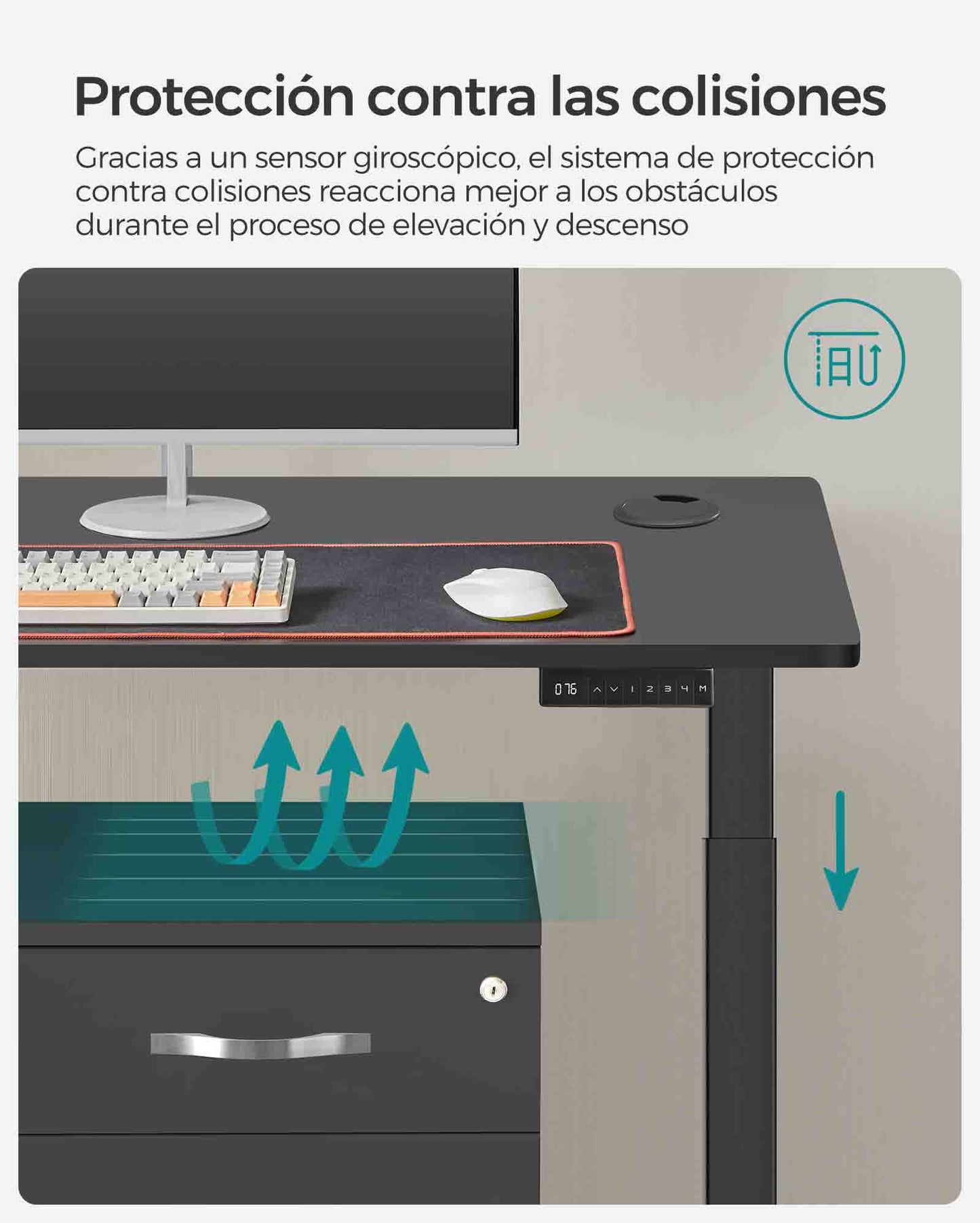 Escritorio Elevable Eléctrico, Mesa Regulable en Altura, 60 x 120 cm, Mesa Gamer, Doble Motor, 4 Alturas, Negro, Songmics, 2