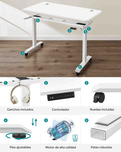 Escritorio Elevable Eléctrico, Mesa Regulable en Altura, Mesa Oficina, 60x120 cm, Doble Motor, 4 Alturas, Blanco, Songmics, 8