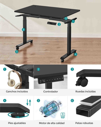 Escritorio Elevable Eléctrico, Mesa Regulable en Altura, Mesa Ordenador, 70x140 cm, Doble Motor, 4 Alturas, Negro, Songmics, 8