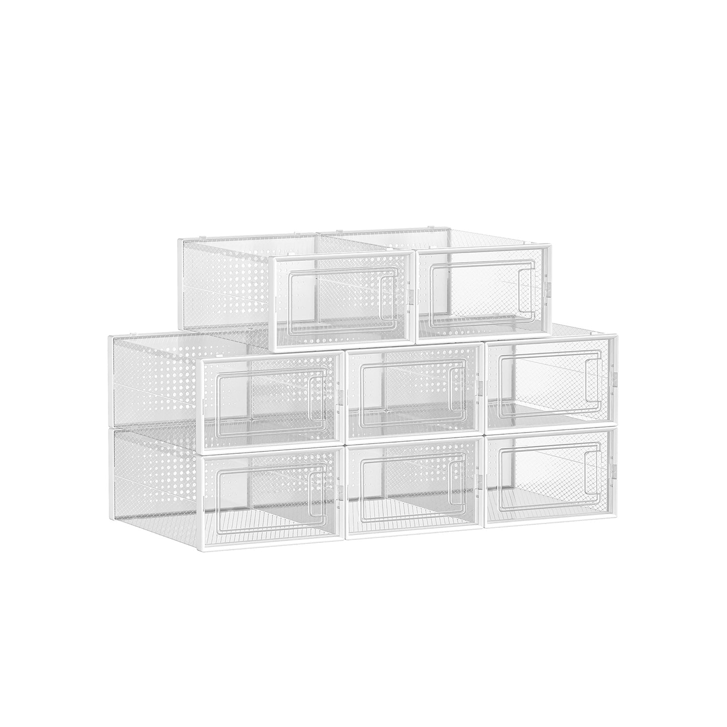 Cajas para Zapatos, Juego de 8 Organizador de Zapatos, Cajas Zapatos, hasta talla 44, Plástico, Transparente y Blanco, SONGMICS, 2