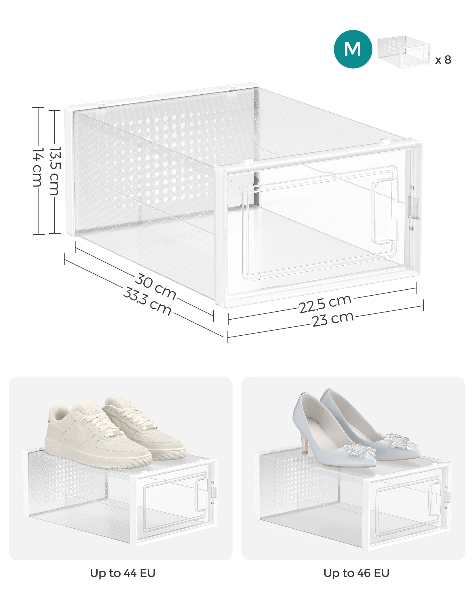 Cajas para Zapatos, Juego de 8 Organizador de Zapatos, Cajas Zapatos, hasta talla 44, Plástico, Transparente y Blanco, SONGMICS, 5