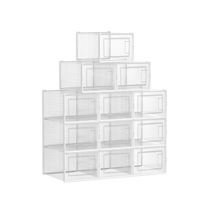 Cajas para Zapatos, Juego de 12, Organizador de Zapatos, Cajas Zapatos, hasta talla 46, Transparente Blanco