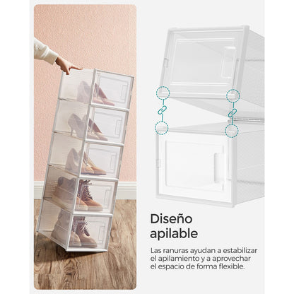 Cajas para Zapatos, Juego de 12, Organizador de Zapatos, Cajas Zapatos, hasta talla 46, Transparente Blanco