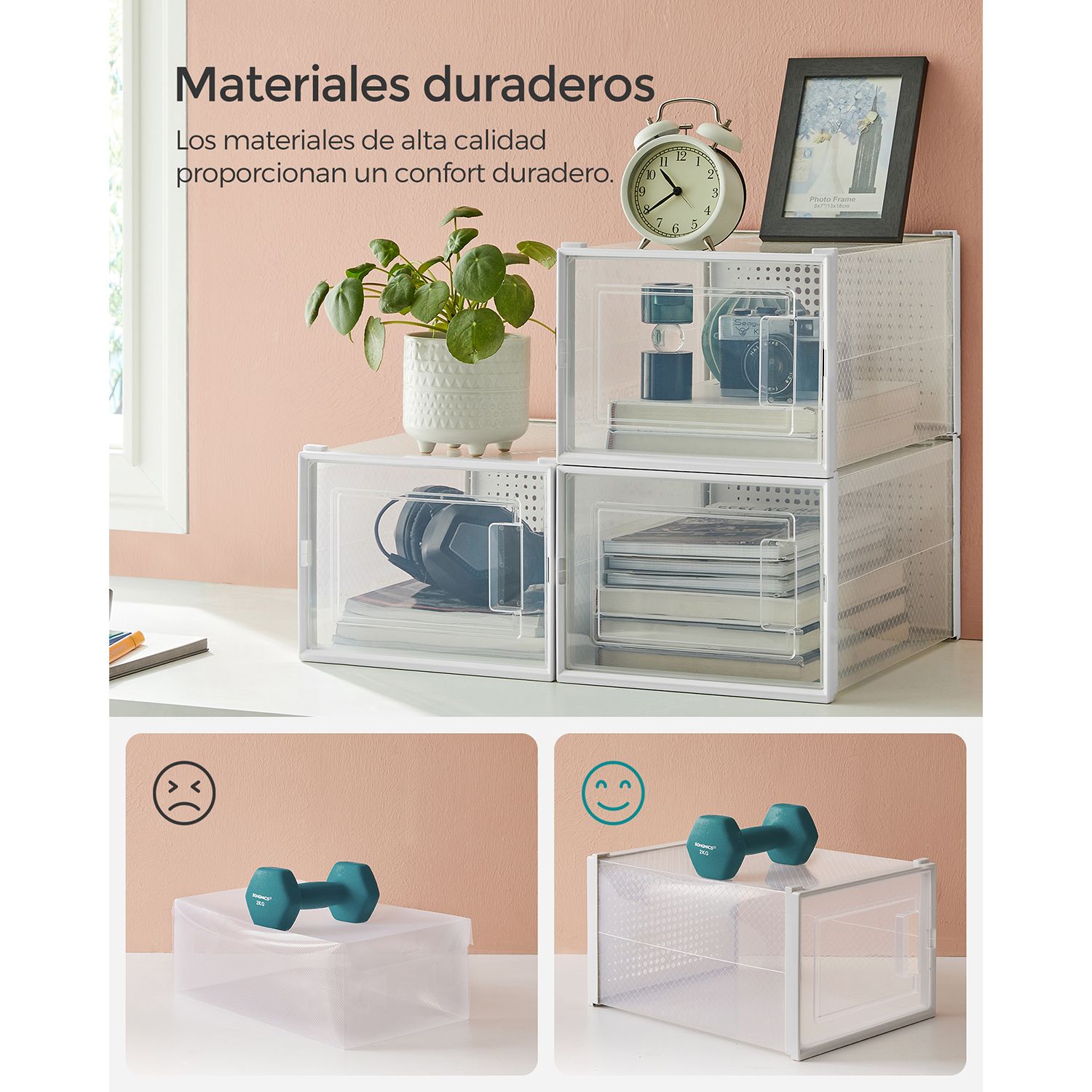 Cajas para Zapatos, Juego de 12, Organizador de Zapatos, Cajas Zapatos, hasta talla 46, Transparente Blanco