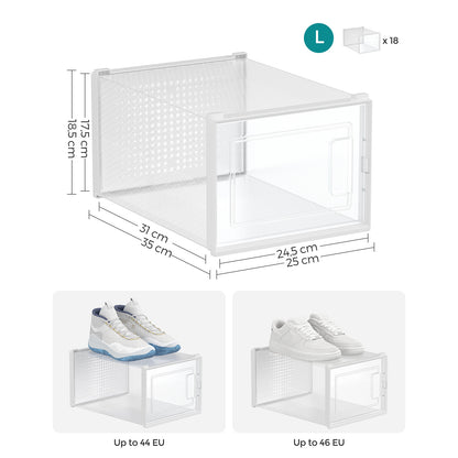 Cajas para Zapatos, Juego de 12, Organizador de Zapatos, Cajas Zapatos, hasta talla 46, Transparente Blanco