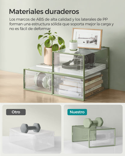 Cajas para Zapatos, Juego de 12, Cajas Zapatos, Plegable y Apilable, hasta talla 44, Plástico, Transparente y Verde, SONGMICS, 6