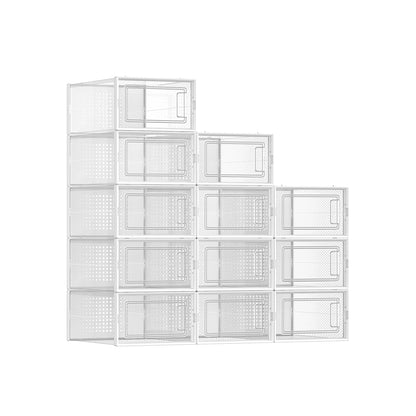 Cajas para Zapatos, Juego de 12, Organizador de Zapatos, Plegable y Apilable, hasta talla 44, Transparente Blanco, SONGMICS, 2