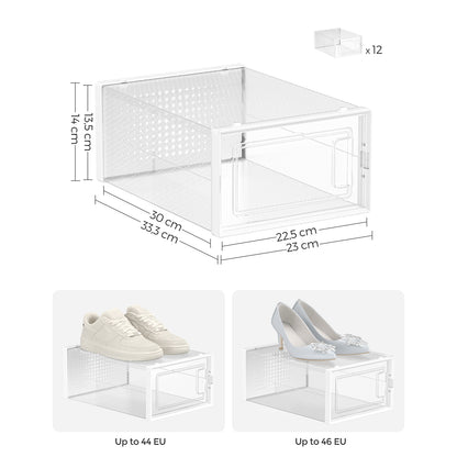 Cajas para Zapatos, Juego de 12, Organizador de Zapatos, Plegable y Apilable, hasta talla 44, Transparente Blanco, SONGMICS, 6