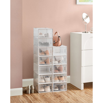 Cajas para Zapatos, Juego de 12, Organizador de Zapatos, Plegable y Apilable, hasta talla 44, Transparente Blanco, SONGMICS, 7