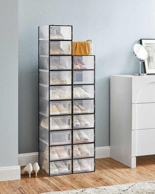 Cajas para Zapatos, Juego de 18 Organizador de Zapatos, Cajas Zapatos, hasta talla 44, Plástico, Transparente y Negro, SONGMICS, 4