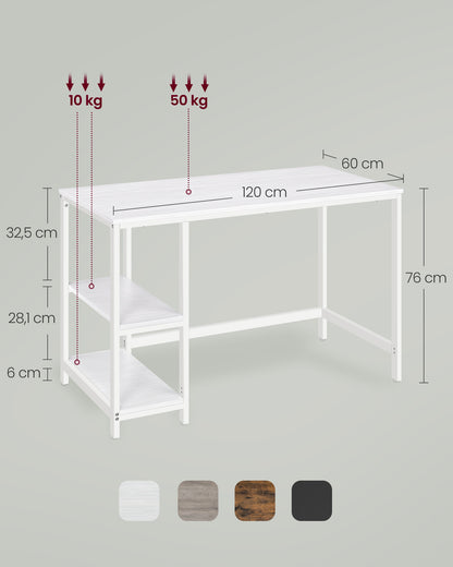 Escritorio, Mesa Ordenador, Escritorio con Estanteria, 2 Estante a la Izquierda o a la Derecha, Blanco, Vasagle, 6