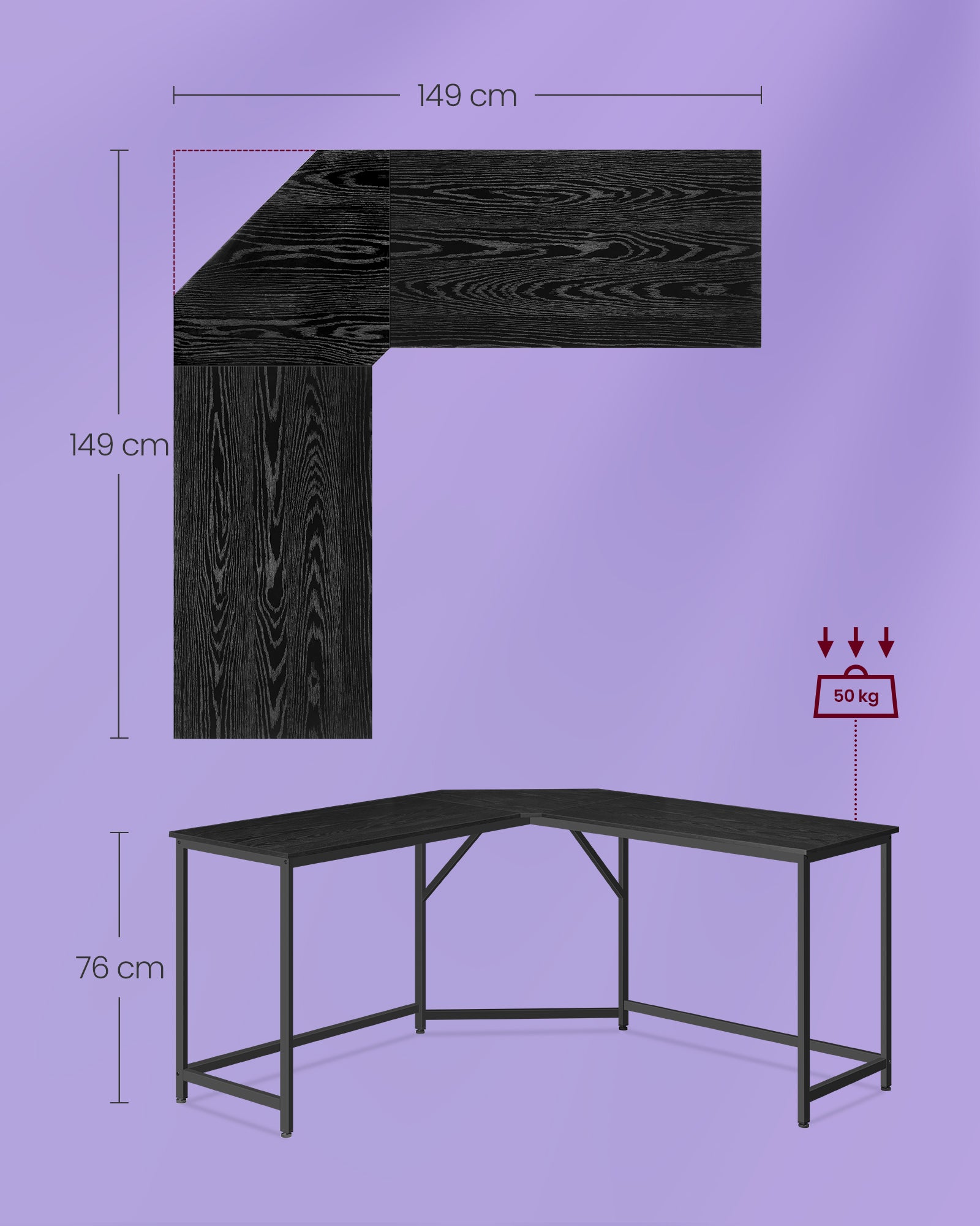 Escritorio Esquinero, Mesa Ordenador, Mesa Oficina, para Estudio, Oficina en Casa, Negro, Vasagle, 7