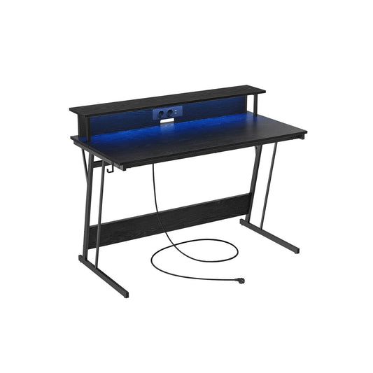 Mesa Gamer, Escritorio Juvenil, Mesa Ordenador, con Luces LED, con Estante para 2 Monitores, Negro, Vasagle, 1