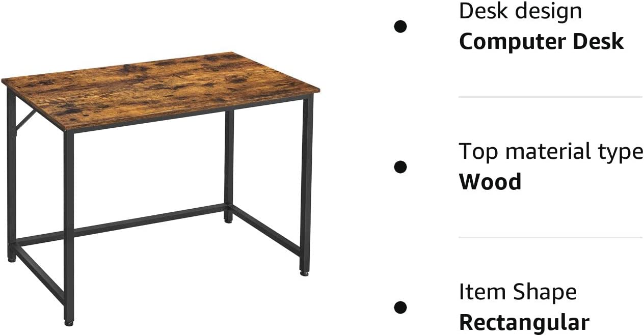 Escritorio Pequeño, Mesa Ordenador, Escritorio, 50 x 100 x 76 cm, Estilo Industrial, Marrón Rústico y Negro Tinta, Vasagle, 2