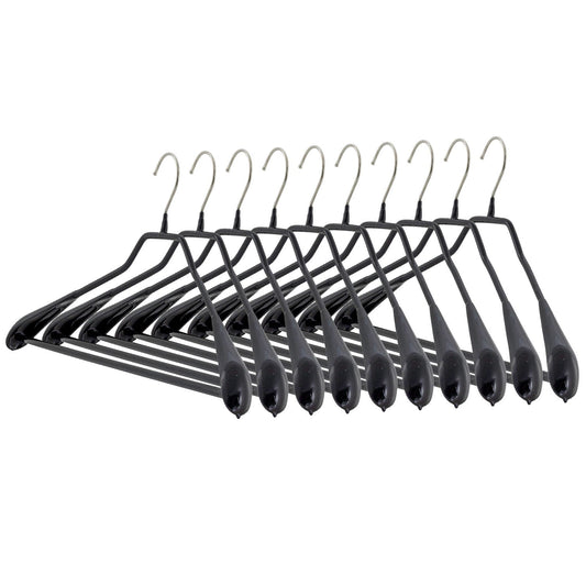 MAWA Bodyform LS - Perchas, 10 piezas, Perchas para Pantalones, con una Barra, ancho 42 cm, Gancho giratorio, con Hombrera, MAWA Bodyform LS - Negro, 1