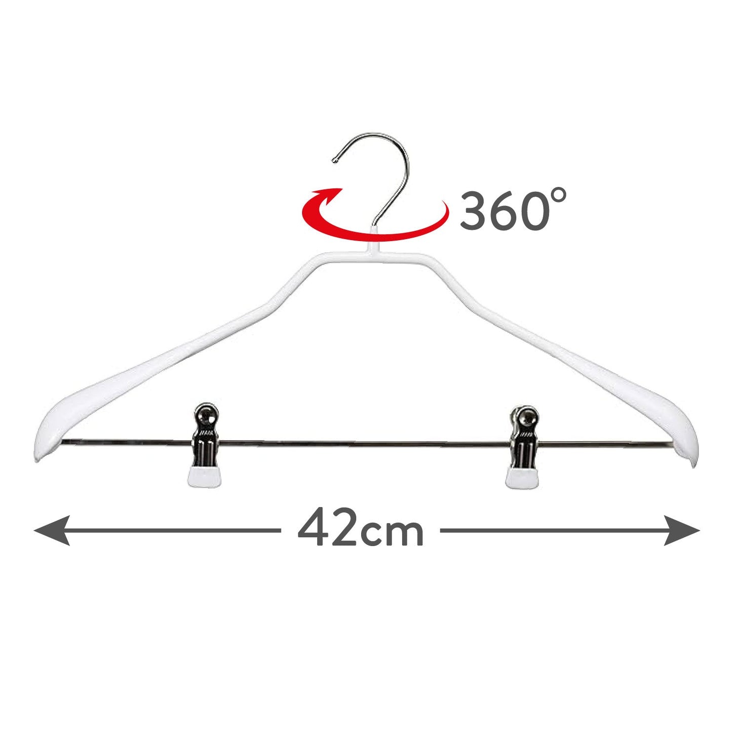 MAWA Bodyform LK - Percha Universal, 10 piezas, con Barra de Clip, ancho 42 cm, Gancho Giratorio, MAWA Bodyform LK - Blanco, 3