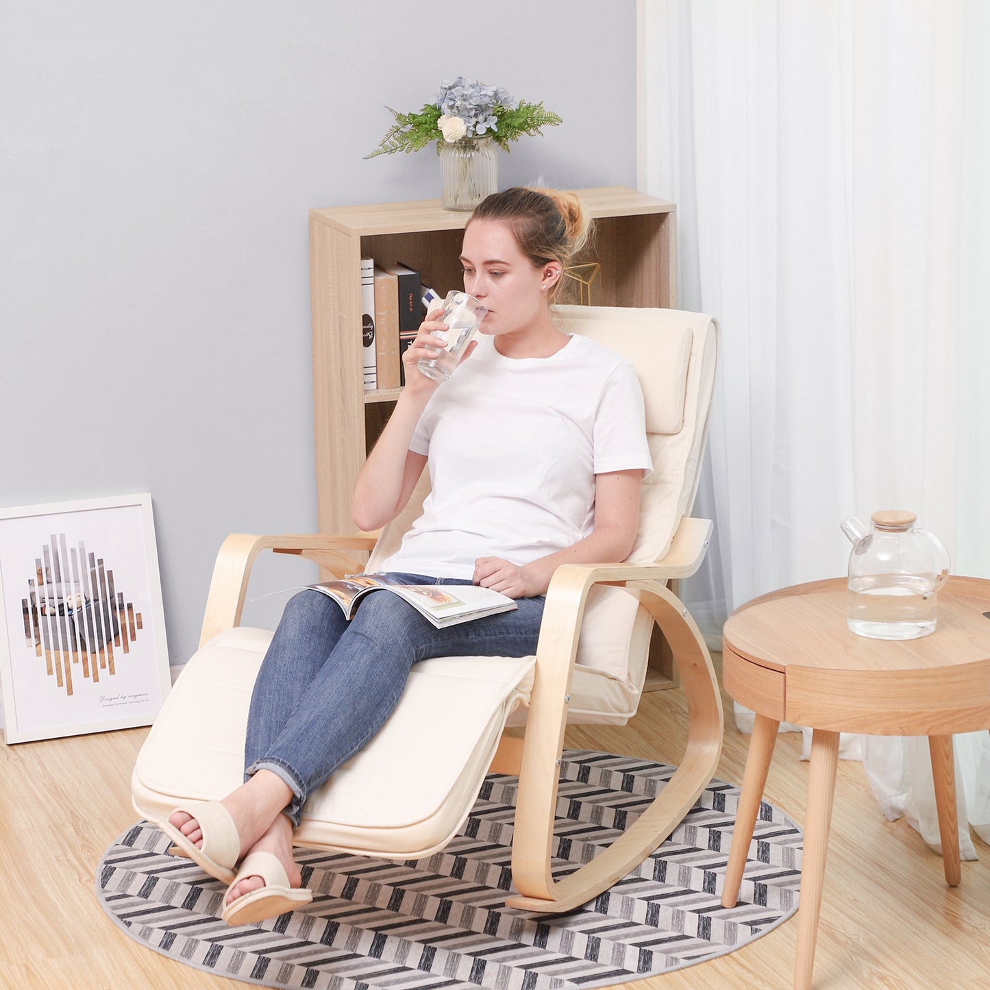 Songmics - Mecedora, Mecedora con Reposapiés Ajustable, Silla Mecedora, Silla de Relajación