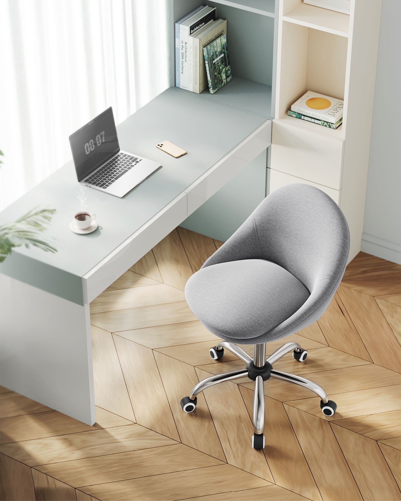 Silla Escritorio Ergonomica, Silla Escritorio, Silla Estudio, Silla Giratoria, Altura Ajustable, Gris, Songmics, 6