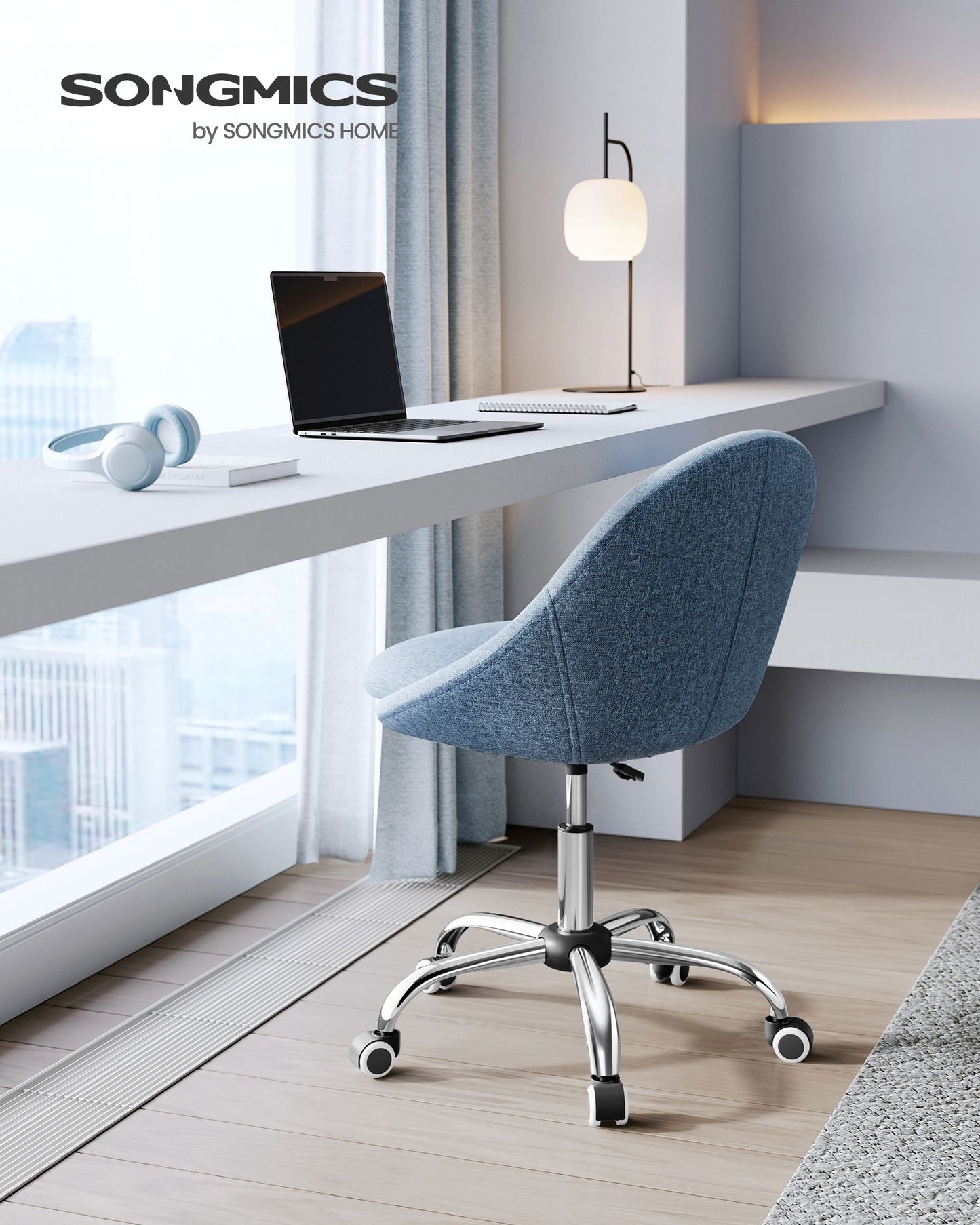 Silla Escritorio Ergonomica, Silla Escritorio, Silla Estudio, Silla Giratoria, Altura Ajustable, Azul, Songmics, 3