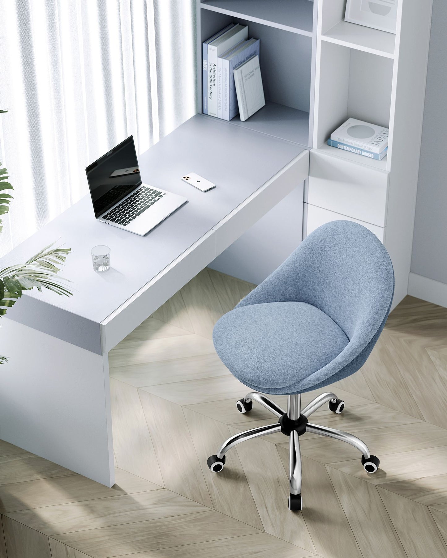 Silla Escritorio Ergonomica, Silla Escritorio, Silla Estudio, Silla Giratoria, Altura Ajustable, Azul, Songmics, 4